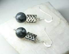 Larvikite Black Labradorite 10mm Ball Gemstone .925 Sterling Silver Earrings