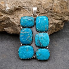 Ithaca Peak Turquoise Cluster Pendant Sterling Silver Southwestern Native Style