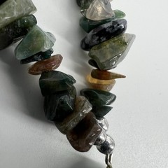 Artisan Green Moss Agate Tumbled Crystal Chip Strand Necklace Squared Oval Charm