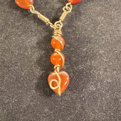 Handmade Copper Wire Wrapped Necklace, Carnelian Natural Stone Beads