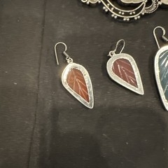 Artisan Handmade Silver Tone Dangle Leaf Earrings & Pendant Jewelry Lot Fall SEE