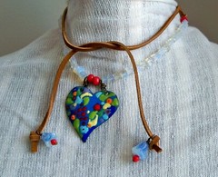 Heart Pendant Necklace Valentines Enamel Handcrafted Glass Beads Unique