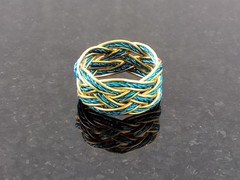 Size 5 Non-Tarnish Brass / Lt Blue Artistic Twist Turks Head Knot Ring Handmade