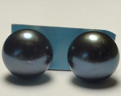 GENUINE TAHITIAN FRESHWATER BLACK PEACOK PEARL 925 S.SILVER EARRINGS 16.25 ct