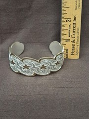 Vintage Montana Silversmiths Engraved Western Cuff Bracelet Gold Star Accent