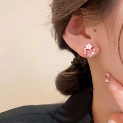 Natural Pearl Crystal Flower Post Earrings Rose Gold Butterfly Stud Earrings
