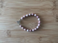 New Rhodonite, Czech Glass & Stainless Steel Handmade Bracelet 7-7 1/2 in. -B713