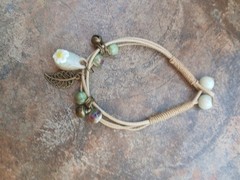 Boho Peasant Beaded Bracelet Charms Muted Green/Sage Macramé Twine Delicate