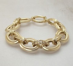 7.25″ Unique Twisted Oval Bracelet Diamond Cut Connectors Real 14K Yellow Gold