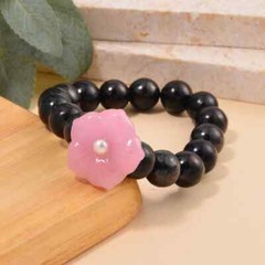 GORGEOUS!! 101.00ctw Shungite, Pink Jade, Freshwater Pearl 7″ Stretch Bracelet