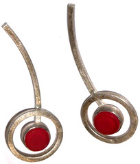 AMY FAUST STERLING SILVER & GLASS POST CUBIST STUDIO ARTISAN PIERCED EARRINGS