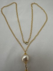 Gold Plate 4 Graduating Faux Pearls 24″ Necklace 5″ Dangle #8
