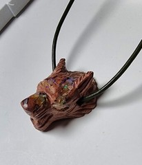FIRE OPAL CARVING WOLF PENDANT CRYSTAL HEALING NECKLACE BEAD MINIATURE SCULPTURE