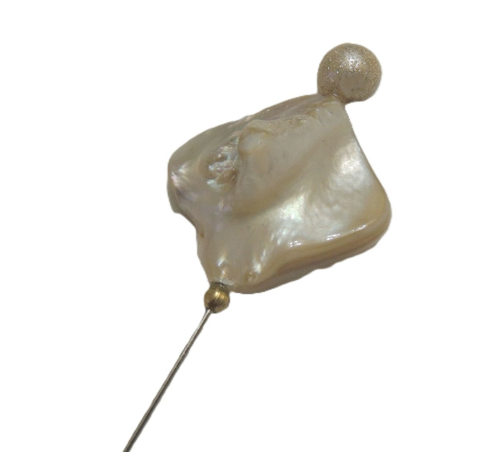 3″ Hat-Stick-Lapel Pin MOP Shell Champagne AB Bead Gold-tone Findings OBW247