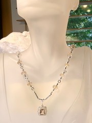 SS .925 IMPERIAL TOPAZ NECKLACE 10X8M EMERALD CUT PENDANT & 8.5MM RONDELLES RARE