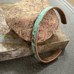 Copper Cuff Bracelet Blue Verdigris Handmade Adjustable Thin Artisan Boho Beachy