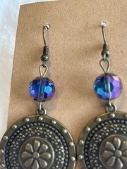 Handmade Antique Brass Earrings, AB Faceted Glass Beads, Brass Charms