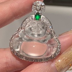 Natural Shui Mo Quartz Jade Buddha Pendant 925 Sterling Silver Moissanite