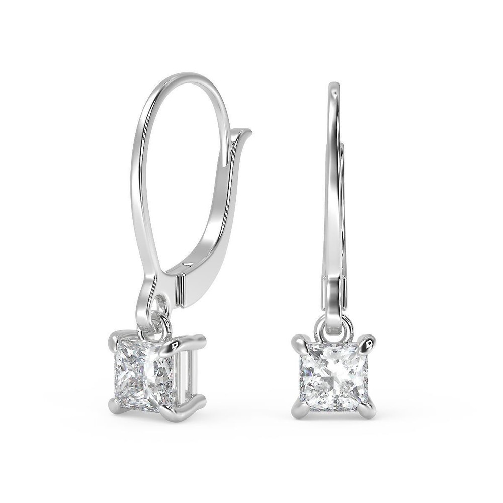 1 Ct Princess Cut Diamond Earrings VS1 D Leverback White Gold 14k