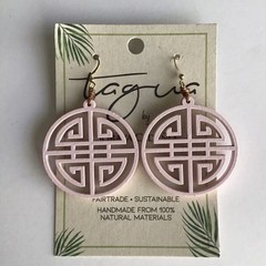 Medallion Earrings NEW Matte Pink Tagua Nut Open Work Asian-Style Lightweight