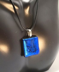Pot Pendant Laser Engraved Blue Dichroic Glass