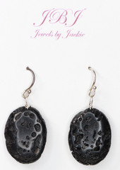 Lava Rock Black 15 x 20mm Oval Natural Gemstone .925 Sterling Silver Earrings