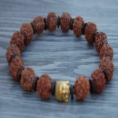 10mm brown round Rudraksha gold Buddha Yoga Energy cuff men mala bracelet