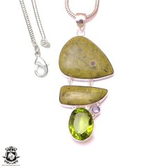 Atlantisite Stichtite Peridot Pendant & 3MM Italian Chain P9712