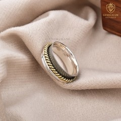 Solid Sterling Silver 925 Women Handmade Gold-Tone Spinner Band Style Jewelry