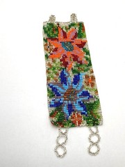 Beaded Cuff Bracelet Wide Artisan Handmade Flowers