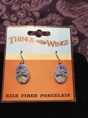 Kiln Fired porcelain Bird Oriole artisan Oval Pierced earrings