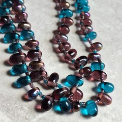 Artisan-Made Teardrop Glass Beads Teal Amethyst Single Strand Necklace 24″ Long