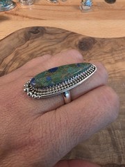 Handmade Azurite Malachite Sterling Silver Ring Size 8 | 10.8g Statement Ring