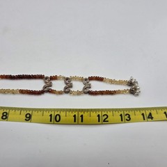 Sterling Silver Citrine Garnet Style Beaded Lariat Necklace Pearl Tassels 28″