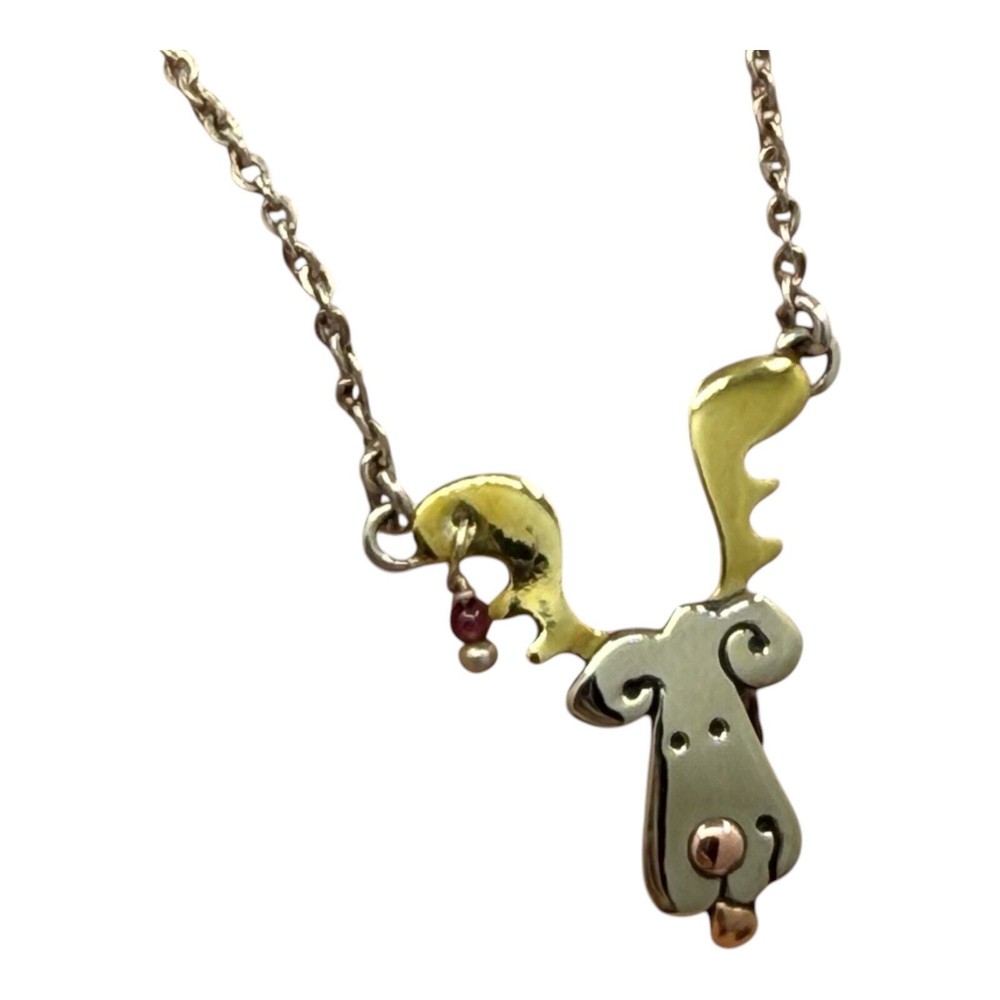 Far Fetched Doggie Reindeer Necklace Mixed Metals Holiday Christmas 18in Chain