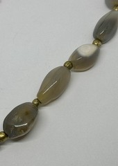 Necklace Natural Agate Gemstones Brown/Grey Barrel Clasp 18″ Brass India Made