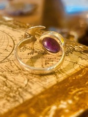 925 STERLING SILVER ADJUSTABLE SIZE AMETHYST RING UNIQUE HANDMADE CRESCENT MOON