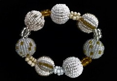 Handmade Bracelet GLASS BEADS WHITE GOLD SILVER CREAM Beaded Ball 6 inch Stretch