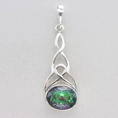Faceted Oval MYSTIC TOPAZ Celtic Pendant – 925 STERLING SILVER Rainbow #3e