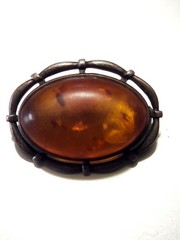 Baltic Amber Oval brooch In Sterling Silver Frame Honey Color Hallmarked