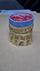 Boho Luxe Denim Fringe Cuff Bracelet Gold Embellished Moroccan Style OOAK Signed