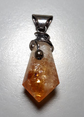 Handcrafted Citrine Crystal Pendant • Faceted Point Silver‑Tone Mount • Artisan