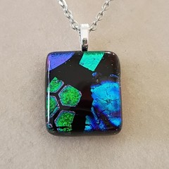 Hand Crafted Dichroic Fused Glass Pendant Necklace W/ Chain #1326