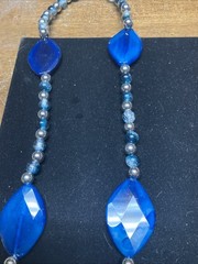 Blue Agate Necklace With Glass Beads & Blue Glass Bead Bracelet, Handmade
