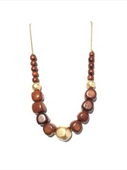 Women’s 18” Wood Chunk Bead Necklace W/ Gold Accents. Fashion Jewelry Necklace.