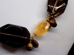 Deb GUYOT Citrine Quartz Smokey Topaz? Nugget Pearl Chunky Strand Necklace