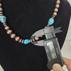 Southwestern Copper Pearl and Saucer Necklace w/ Genuine Turquoise – 16″