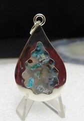 HANDMADE CHRYSOCOLLA/COPPER FLOATING IN AGATE PENDANT SET IN STERLING SILVER