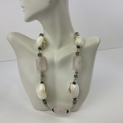 Vtg Morganite MOP Faceted Gemstones Pearl Collar Necklace Sterling Artisan Made