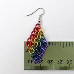 Rainbow gay pride earrings, handmade chainmail Euro 4 in 1 weave, LGBTQ jewelry